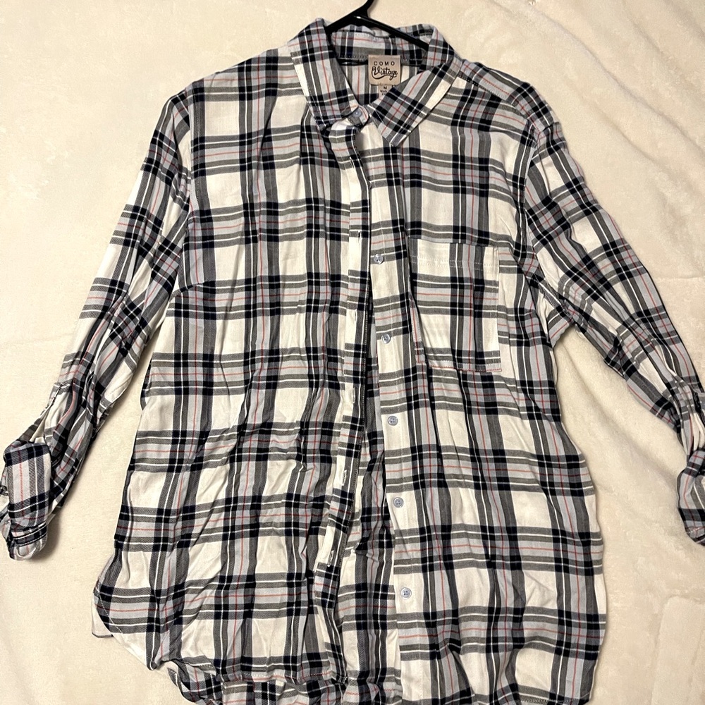 Blue and White Button-Up Shirt